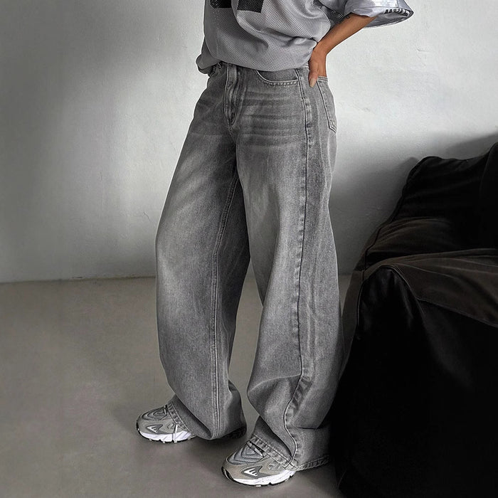 Flowing Straight-leg Relaxed-fit High-waisted Wide-leg Casual Trendy Trousers