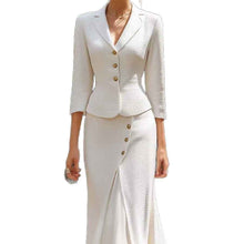 Three-quarter-sleeve Blazer And Long Skirt Set With Buttons And A Slit Mid-length Skirt