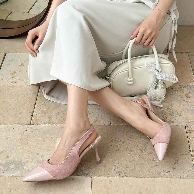 2025 Summer New French Style Pointed Toe High Heels, Spliced Closed Toe Sandals For Women, Elegant Fairy Shoes