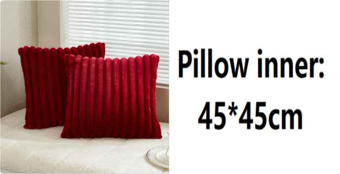 Rabbit Fur Solid Color Vertical Bar Plush Square Cushion Cover