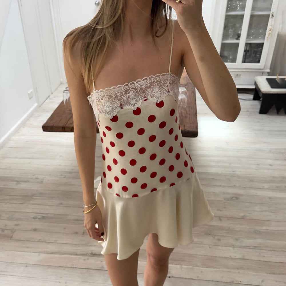 Women's Lace-trimmed Polka-dot Slip Dress