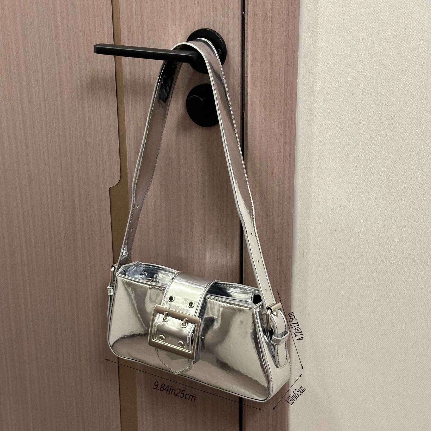 Handheld Patent Leather Silver Sweet & Edgy Chic Bag