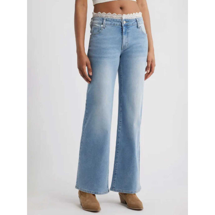 Womens Stylish Lace-trimmed Stretch Denim Jeans by Mirlaine Univers