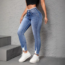 European And American Street Fashion Women's Ripped And Frayed Tight Skinny Jeans by Mirlaine Univers