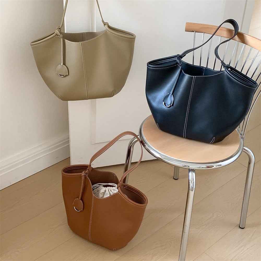 High Capacity Solid Color Versatile Womens Tote And Shoulder Bag