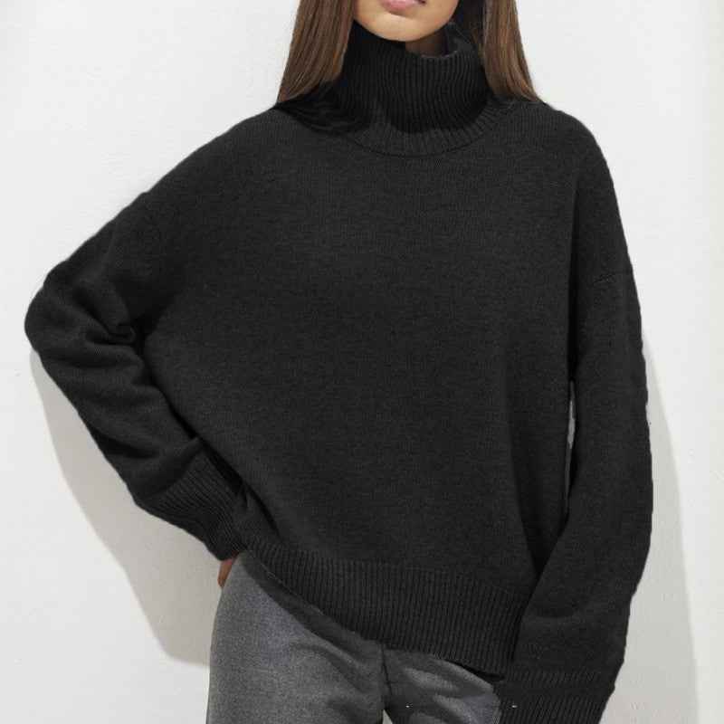 High Collar Loose Knitted Top Sweaters Women's Clothing