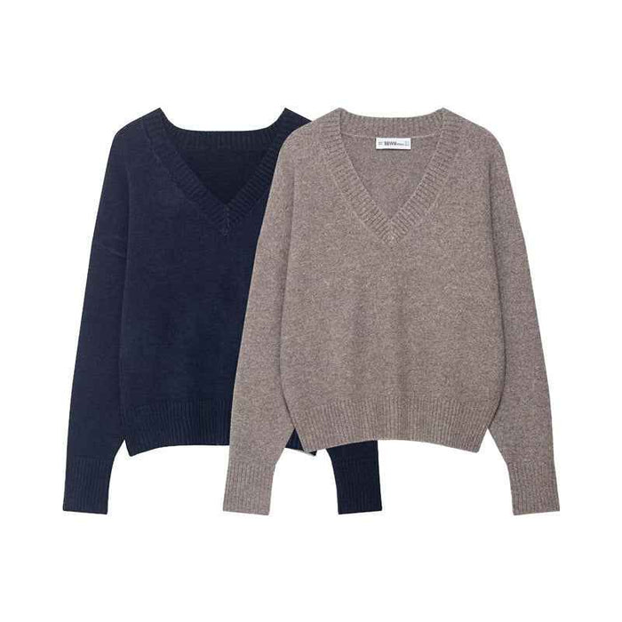 Pure And Alluring Sweater Womens AutumnWinter Long-Sleeve Soft V-Neck Knit Top