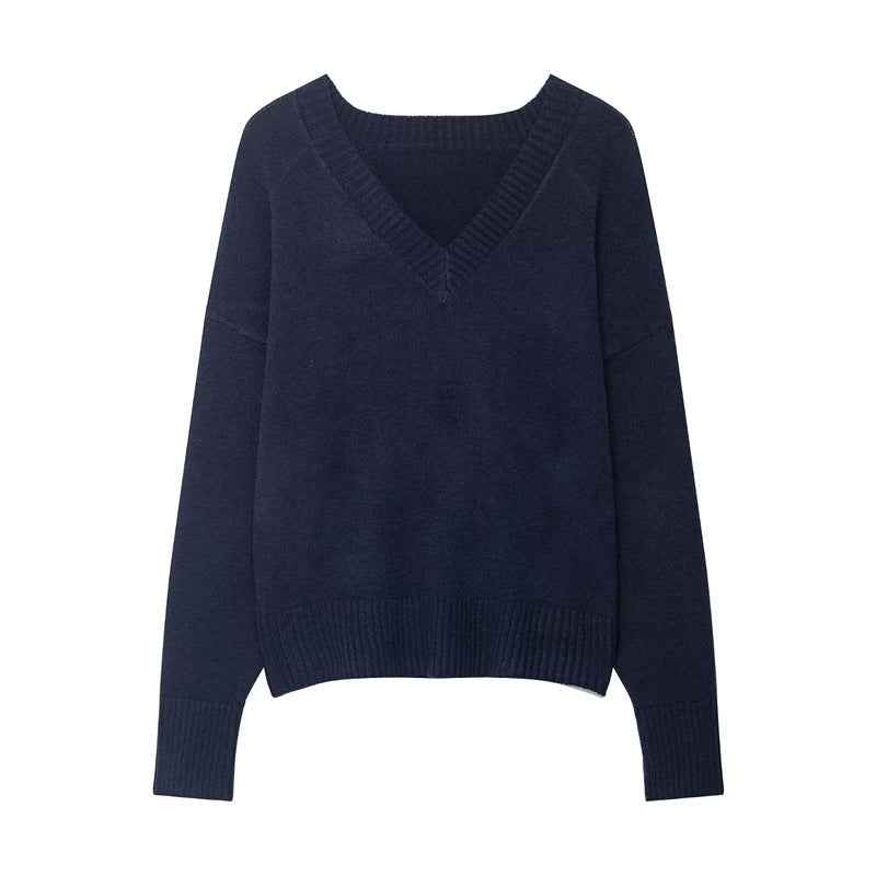 Pure And Alluring Sweater Womens AutumnWinter Long-Sleeve Soft V-Neck Knit Top