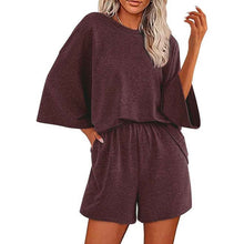 Solid-color Crewneck Short-sleeve Top And Elastic-waist Shorts Two-piece Set
