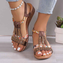 Plus Size Bohemian Elastic Strap Rhinestone Sandals For Women