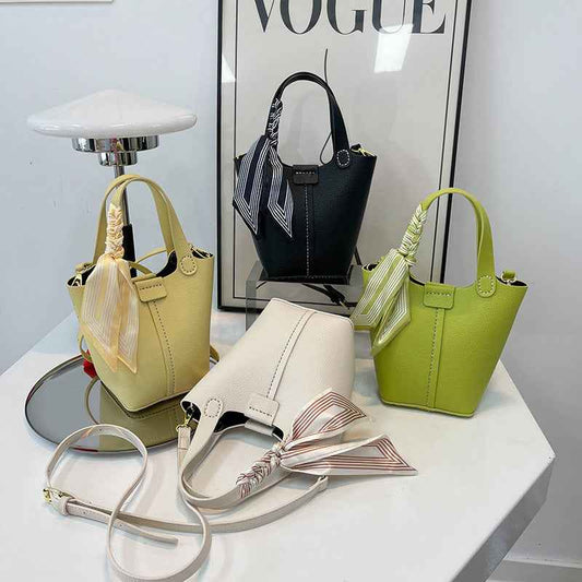 Western-style Bucket Bag With Silk Scarf For Women