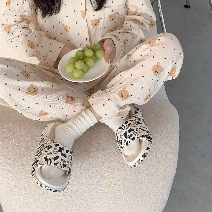 Sandales plateforme à motif vache mignon pour femme