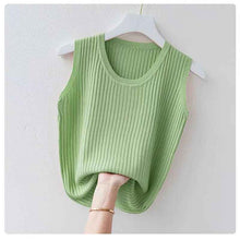 Women's Summer Ice Silk Round Neck Camisole Vest Knitted Bottoming Shirt