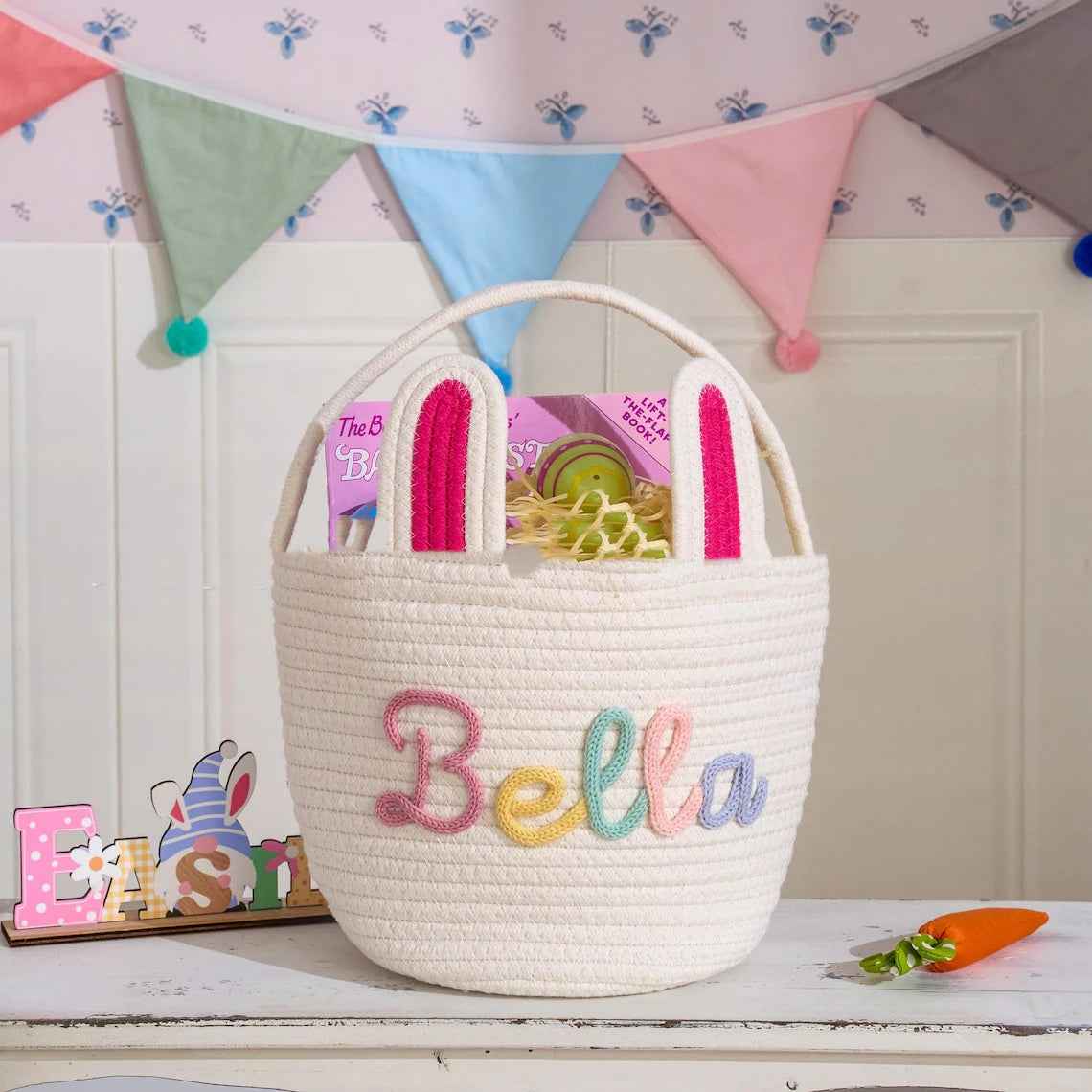 Easter Gift Basket With Hand-woven Rabbit Ears Storage Basket