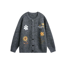 Retro Preppy Style Floral Embroidery Cardigan Sweater