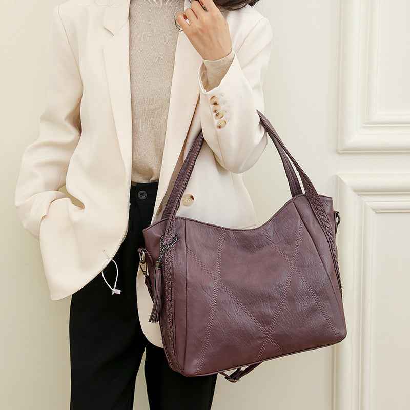 Womens Soft-leather High-capacity Tote Bagcasual Minimalist And Versatile