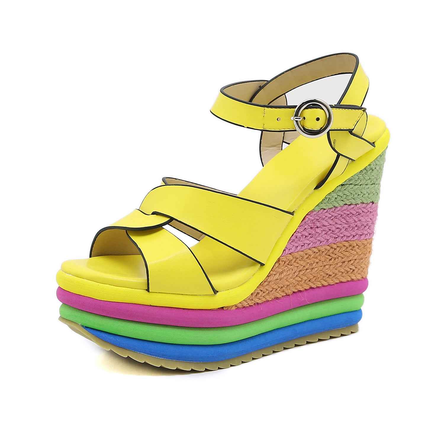 New Rainbow Wedge Peep Toe Sandals For Women