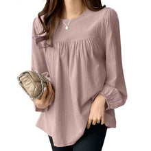 Womens Solid Color Loose Round Neck Plus Size Shirt