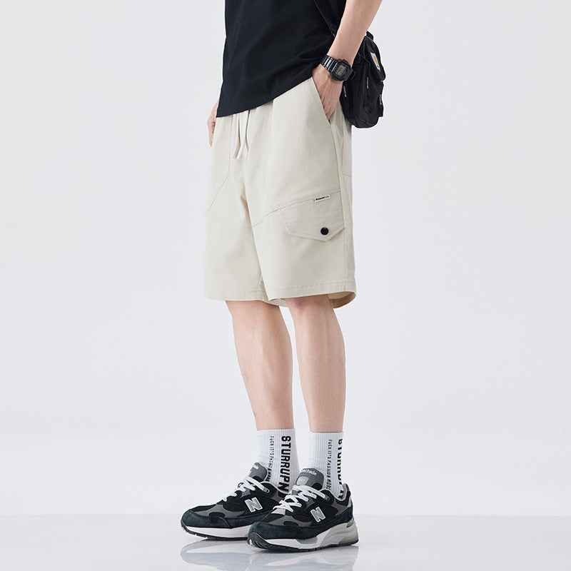 Summer Ice Silk Cotton Cool-Feel Mens American-Style Retro Straight-Edge Work Shorts For Outdoors