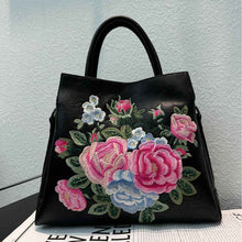 Tote Bag With Embroidered Peony Flowers Ethnic-style Textured Design