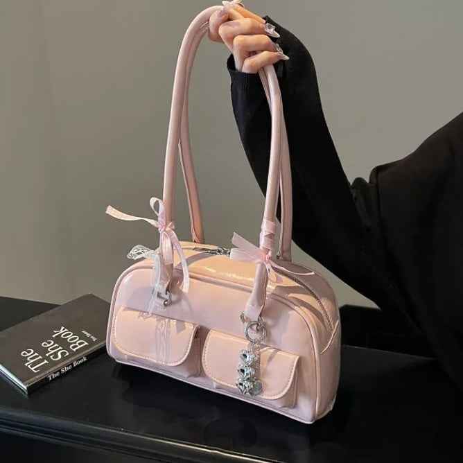 Bow-tie Ribbon Bowling Bag A Stylish High-capacity Shoulder And Tote Bag