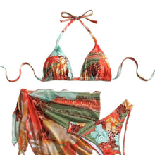 European And American-style Three-Piece Apron Bikini Flower-Printed Lace-Up Womens Swimsuit