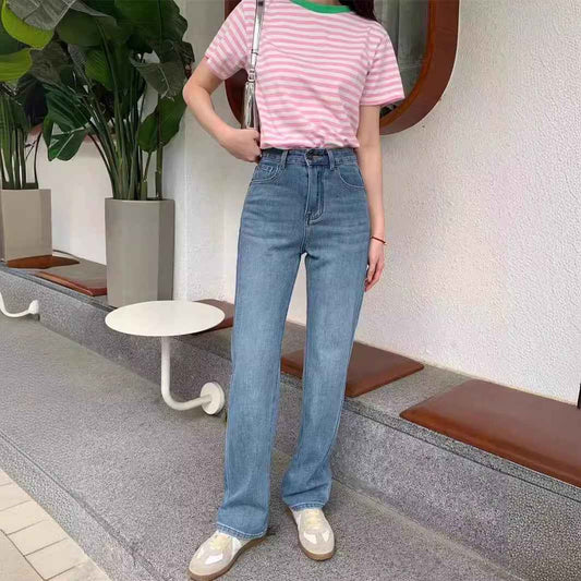 Washed Narrow-fit Straight-leg Floor-length Wide-leg Jeans