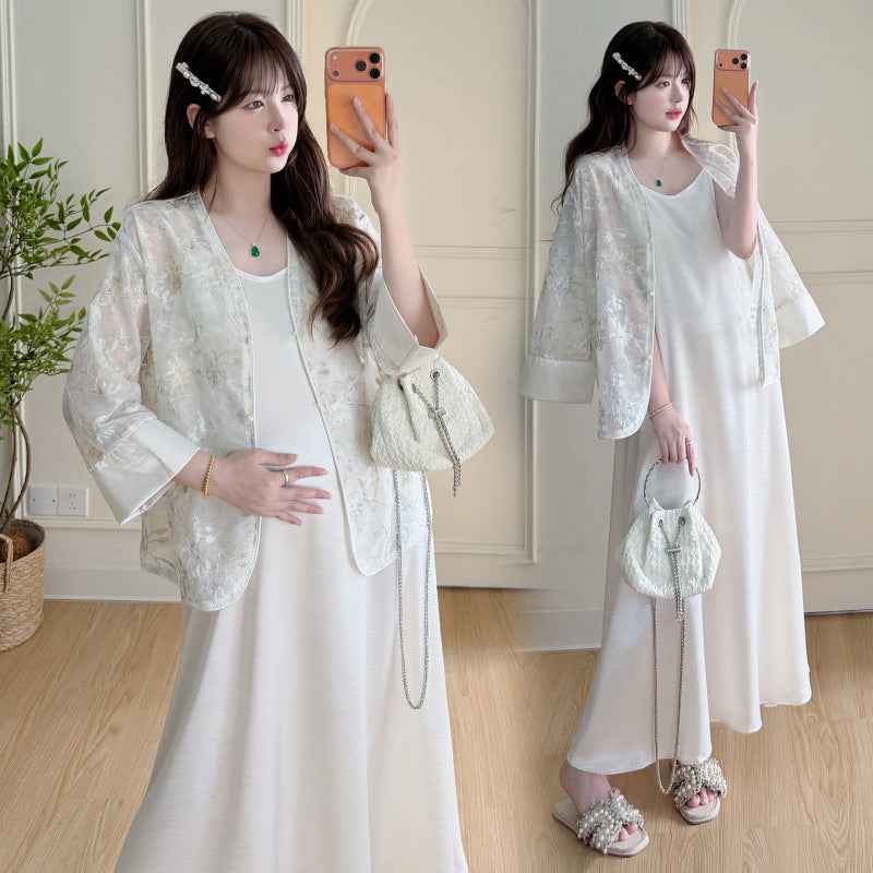 Chinese-style Elegance Craftsmanship-Embossed Sun-Protective Shirt And Slip Dress Set