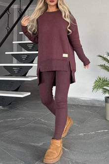 Women's Slit Long Sleeve Top And Trousers Suit by Mirlaine Univers