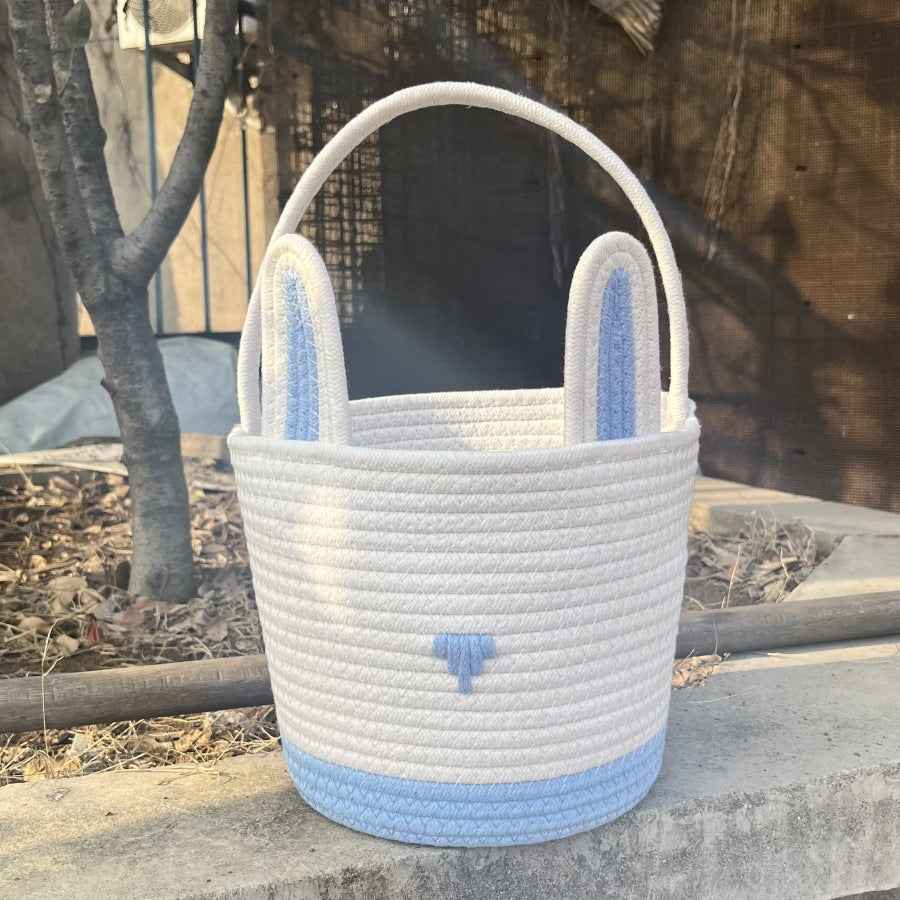 Easter Egg Portable Basket Cartoon Rabbit Hand-woven Cotton Cord Candy Bag