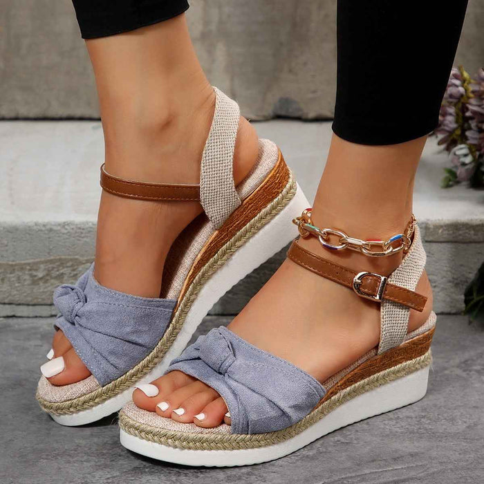 Nouvelles Sandales Compensées à Nœud à Semelle Épaisse Pour Femme, Chaussures d'Été Décontractées en Lin à Boucle