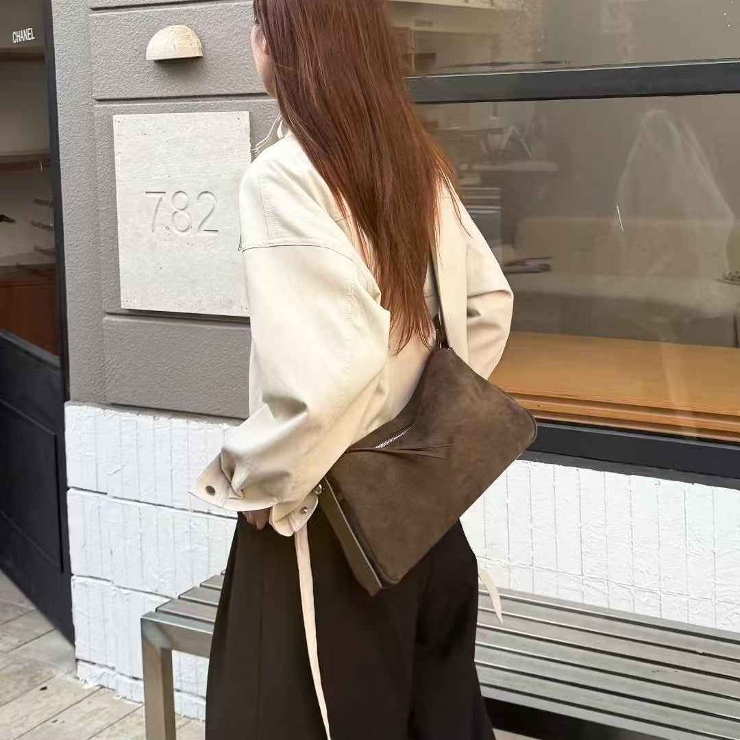 Genuine Leather Pillow Bag Frosted Cowhide Shoulder Bag