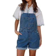 Adjustable-strap Rolled-hem Washed-blue Suspender Jeans