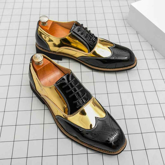 Brogue Plus Size Color Matching Trendy Young Men's Leather Shoes