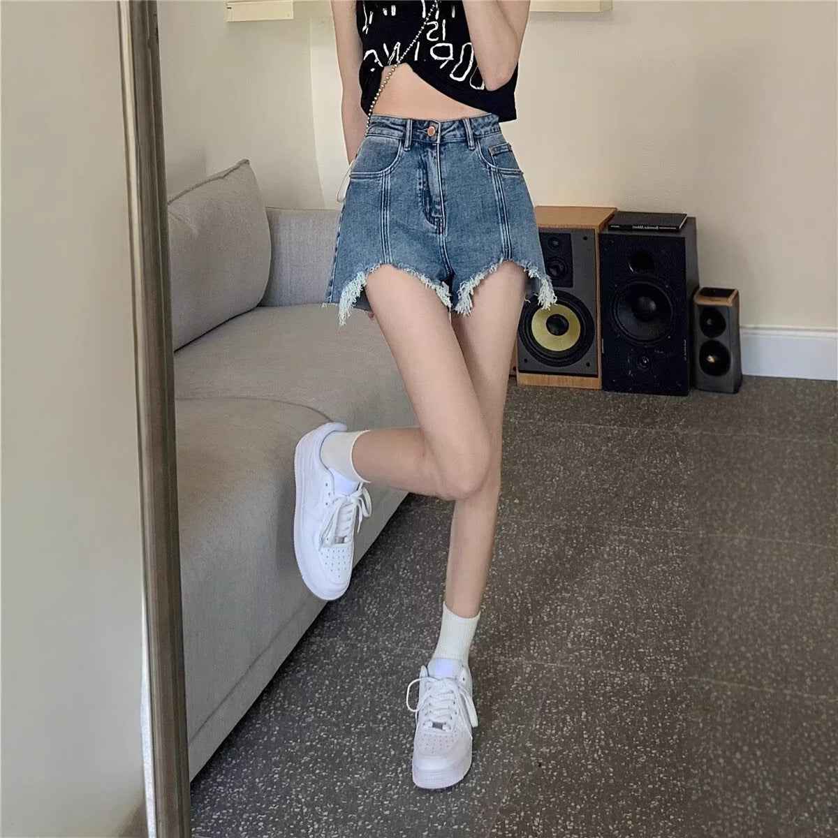 Mens Lightweight Summer Cropped Denim Shorts