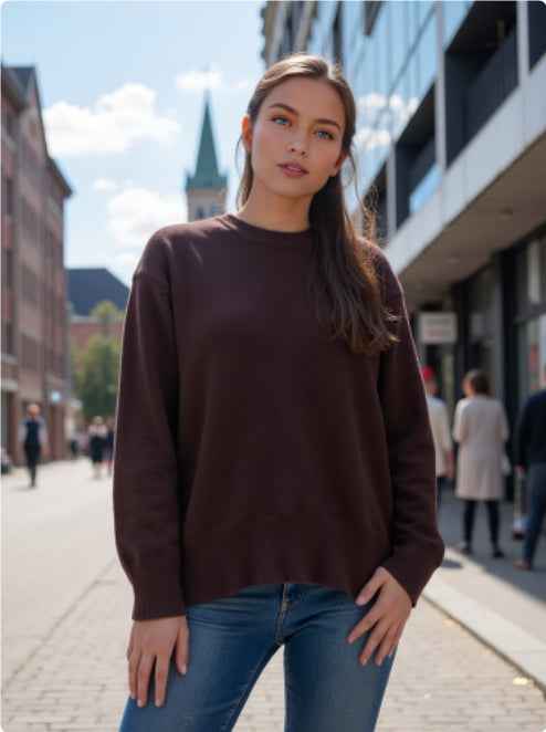 Sweaters Women's Clothing Knitwear Round Neck Loose Solid Color
