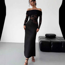 Womens Sexy Hollow-Out Lace Long-Sleeve Dress