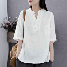 Casual Youthful Retro Summer New V-Neck Cotton-Linen Top