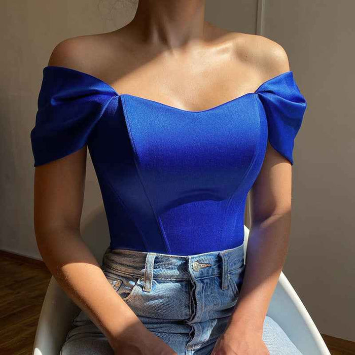 Fishtail-waistline Womens Satin Off-shoulder Top