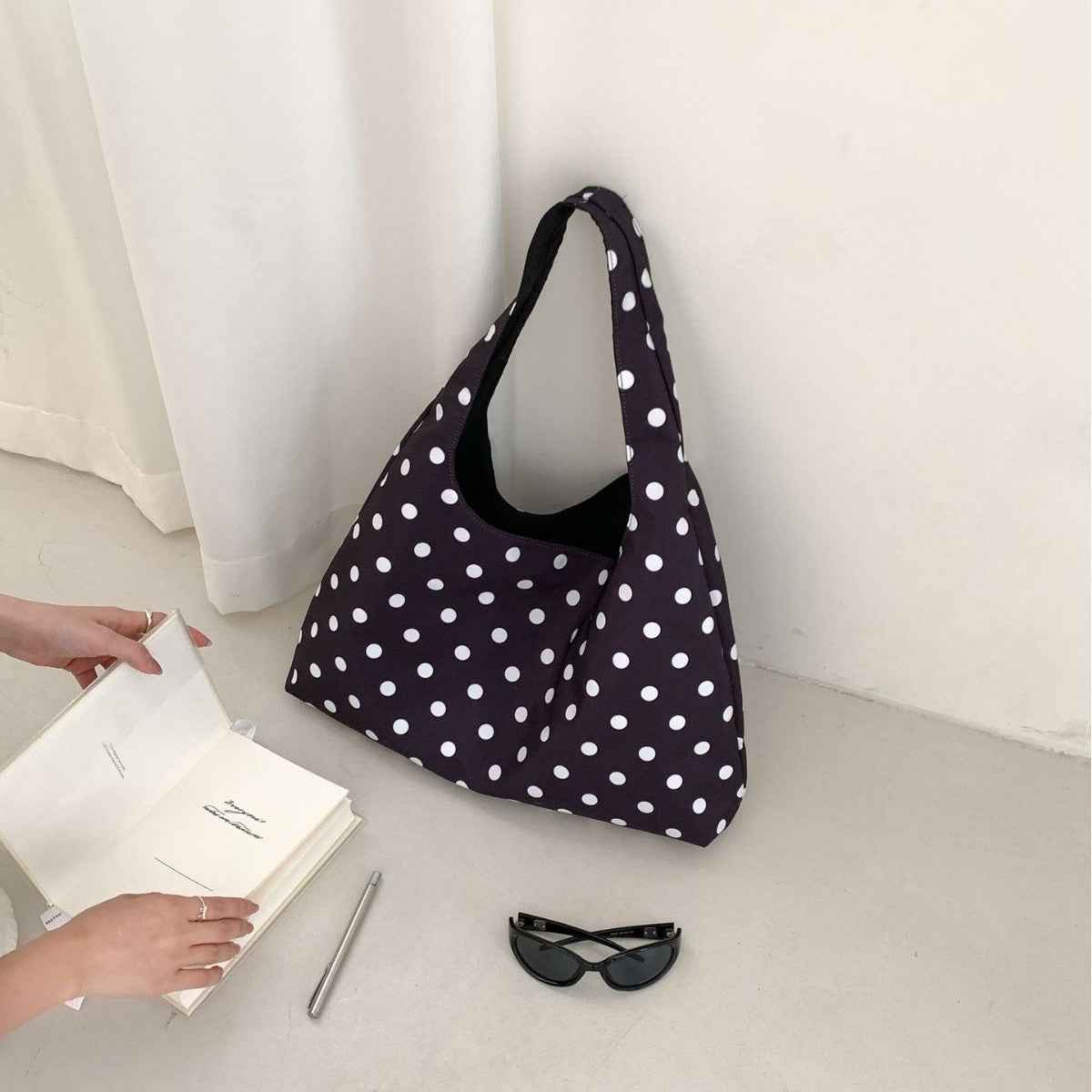 New Round Polka-dot Underarm Shoulder Bag Japanese-style Tote Handbag For Women