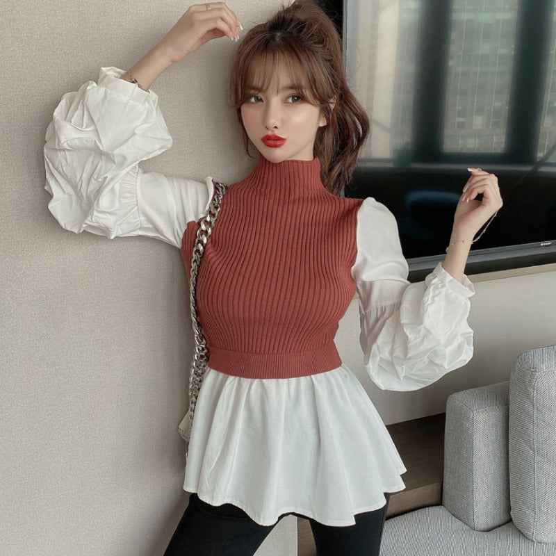 Fashionable temperament slim-fit fake two sweaters