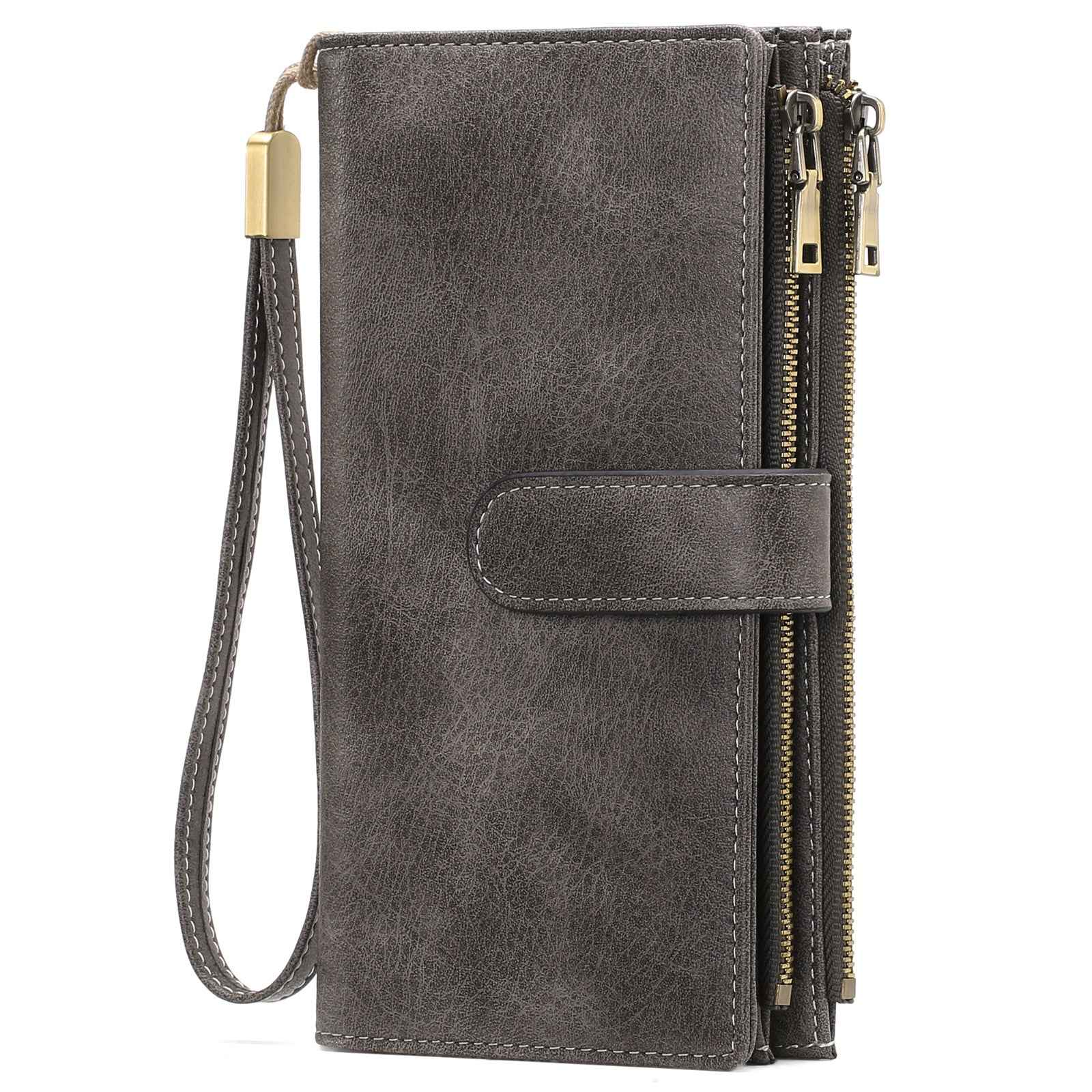 Womens Long Wallet Multi-functional Vintage Tri-fold Purse