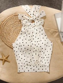 Women's Summer New French Style Elegant Fashion Suitable For Commuting Polka Dot Chiffon Sleeveless Halter Neck Short Shirt Top