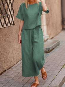 European And American Women's Linen Casual Loose Solid Color Suit Two-piece Women by Mirlaine Univers