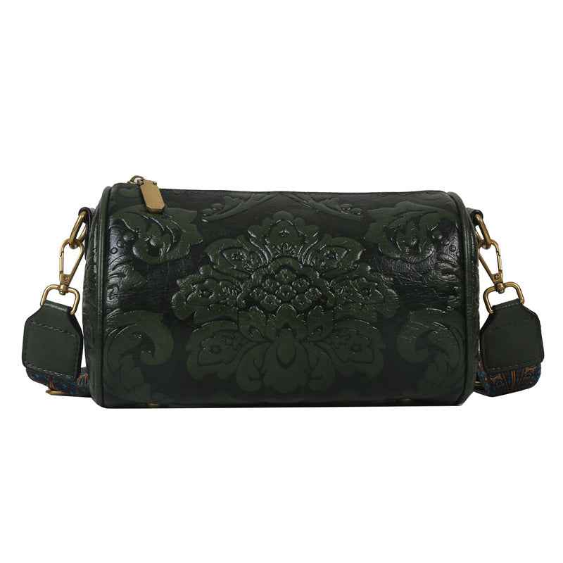 Embossed Round Barrel Crossbody Womens Fashion Shoulder Bag