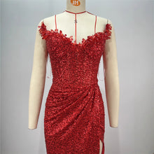 Drop-shaped Diamond Sexy Low-cut High Sitt Red Paillette Tube Coat And Dress by Mirlaine Univers