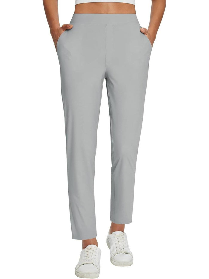 Women's High-Waist Elastic Waist Casual Pants With Zipper Pockets