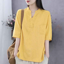 Casual Youthful Retro Summer New V-Neck Cotton-Linen Top