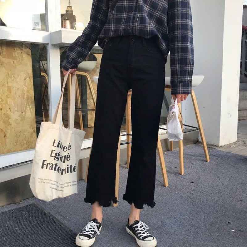Flared Denim Jeans For Women Straight  Loose-fit Pants Retro