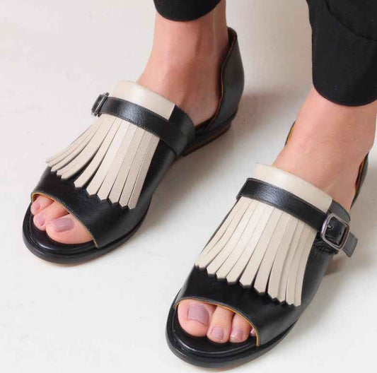 Summer Casual Flat Heel Tassel 40-43 Large Size Round Toe Beach Sandals For Women